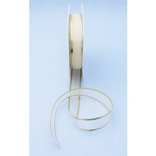 1 Organza-Schmuckband mit Goldkante 15 mm x 25 m - creme