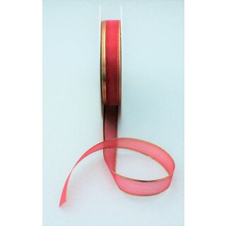 1 Organza-Schmuckband mit Goldkante 15 mm x 25 m - rot