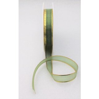 1 Organza-Schmuckband mit Goldkante 15 mm x 25 m - forstgrün