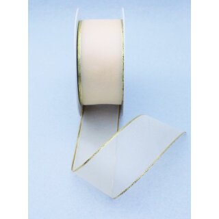 1 Organza-Schmuckband mit Goldkante 40 mm x 25 m - creme