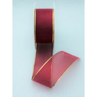 1 Organza-Schmuckband mit Goldkante 40 mm x 25 m - bordeaux