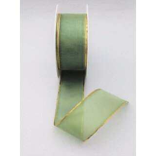 1 Organza-Schmuckband mit Goldkante 40 mm x 25 m - forstgrün